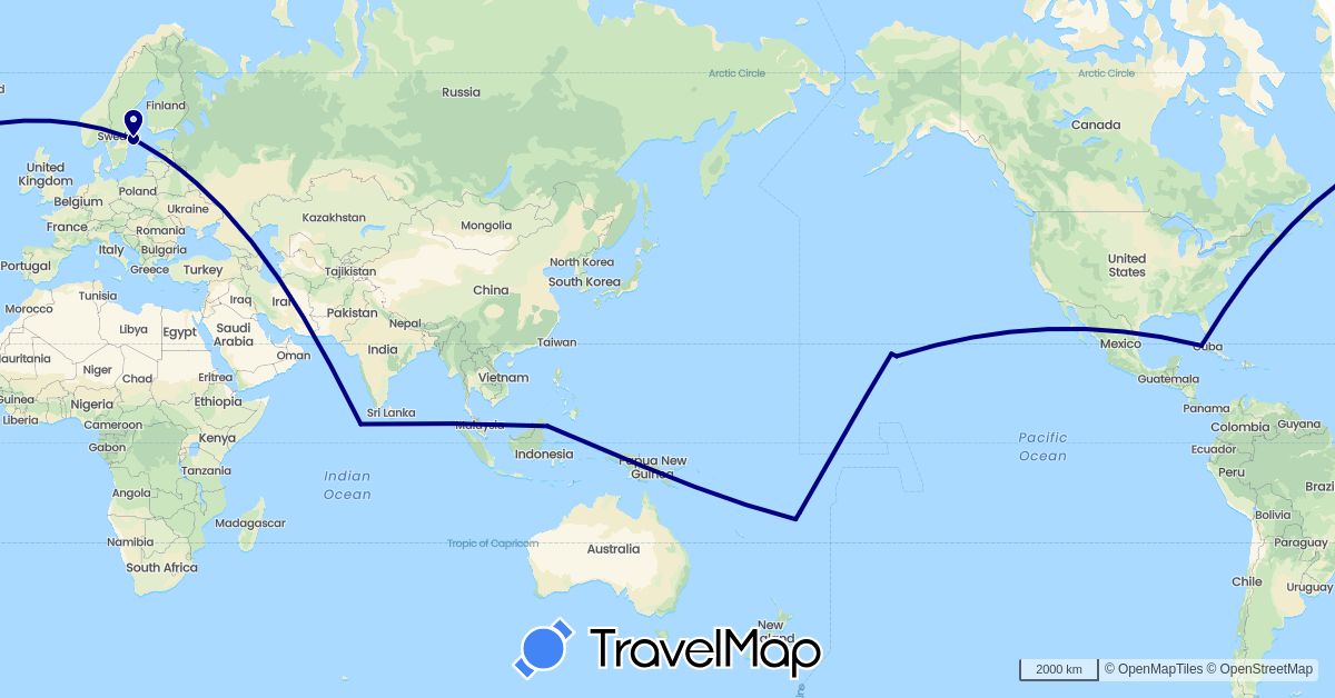 TravelMap itinerary: driving in Cuba, Fiji, Maldives, Malaysia, Sweden, United States (Asia, Europe, North America, Oceania)