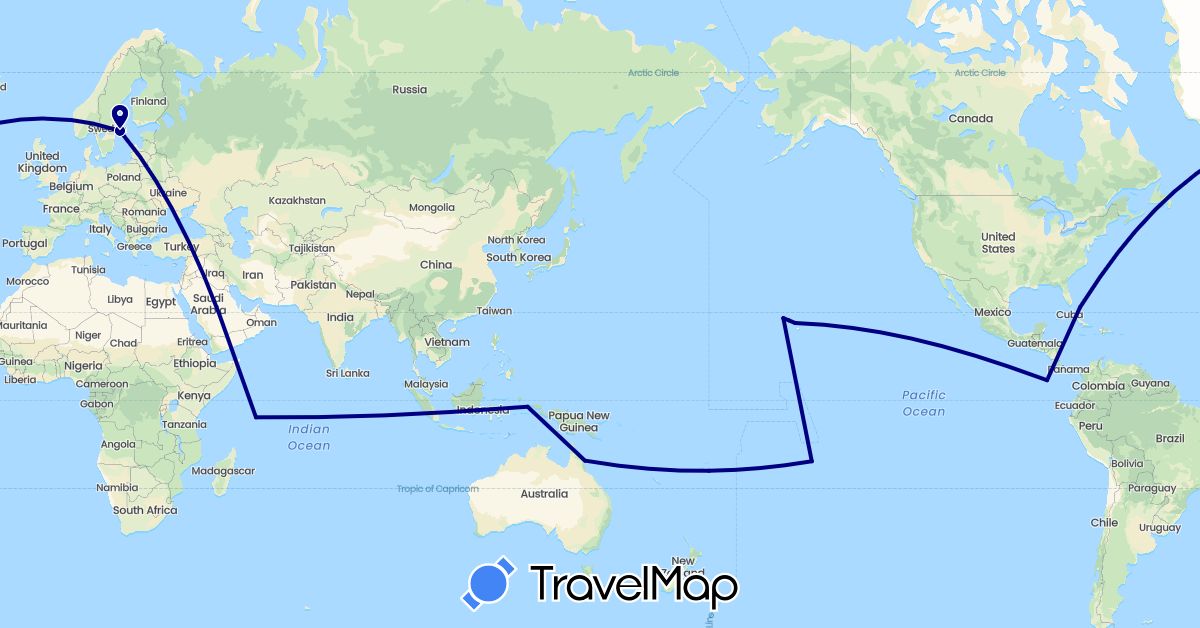 TravelMap itinerary: driving in Australia, Bahamas, Costa Rica, France, Indonesia, Seychelles, Sweden, United States (Africa, Asia, Europe, North America, Oceania)